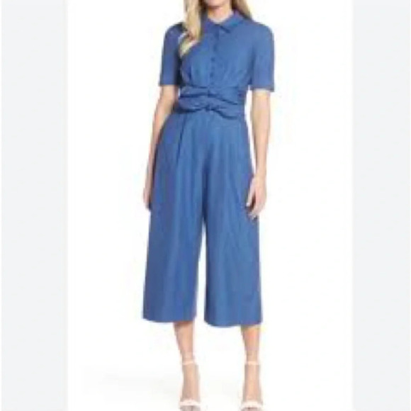 Gal Meets Glam Collection Sawyer Cotton Jumpsuit in Paris Blue - NEW - Size 10 - Picture 1 of 9